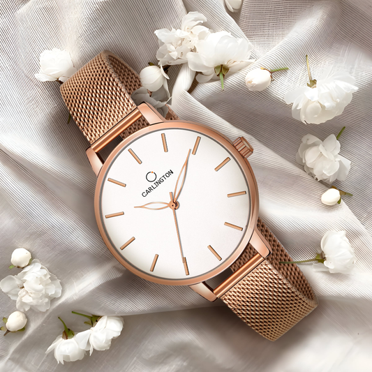 Carlington Elite Rose Gold Mesh Watch