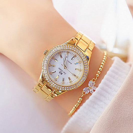 Elegant Crystal-Embellished Gold Women's Watch